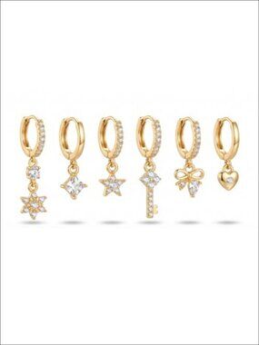 Gold Tone Huggie Hoop Earrings Set Cubic Zirconia Layered Stackable Multipack